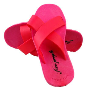 Free People Neon Pink Rubber Open Round Toe Crisscross Upper Slide Flat Sandal